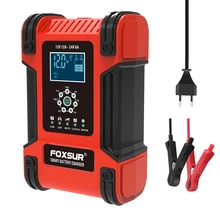 FOXSUR 12V24V 12A Automatic Car Battery Charger  Pulse Repair LCD Battery Charger for Car Motorcycle Lead Acid Battery Agm Gel