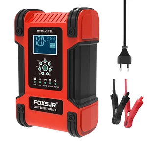 foxsur 12v24v 12a automatic car battery charger pulse repair lcd battery charger for car motorcycle lead acid battery agm gel free global shipping