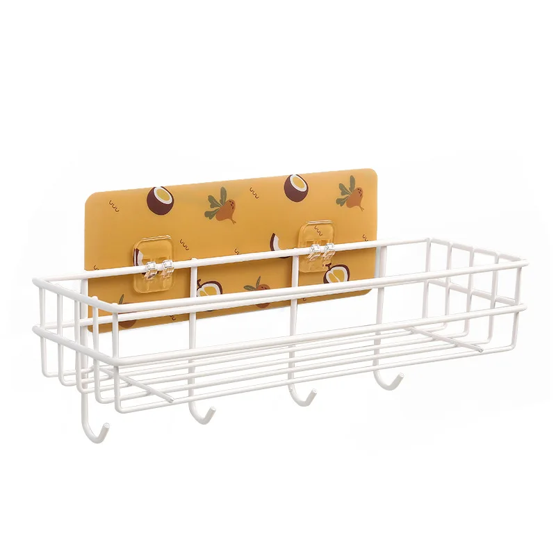 

With Hook 4 Colors Cartoon Bathroom Shelves Punch-Free Kitchen Washstand Cosmetics Storage Rack Wall-Mounted Storage Basket