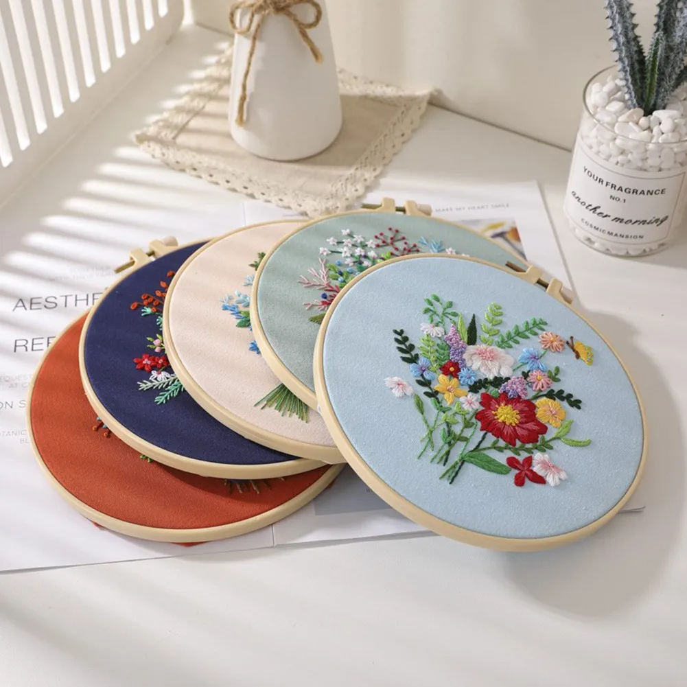 

DIY Flowers Plants Pattern Embroidery Set Embroidery Cross Stitch Kit Needlework Tools Printed Beginner Sewing Craft Kit Decor
