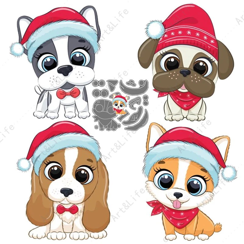 Metal Cutting Dies Christmas Cute Dogs Pet Animal Card Stencils for DIY Scrapbooking Crafts Album Paper Card Cut Mould Embossing