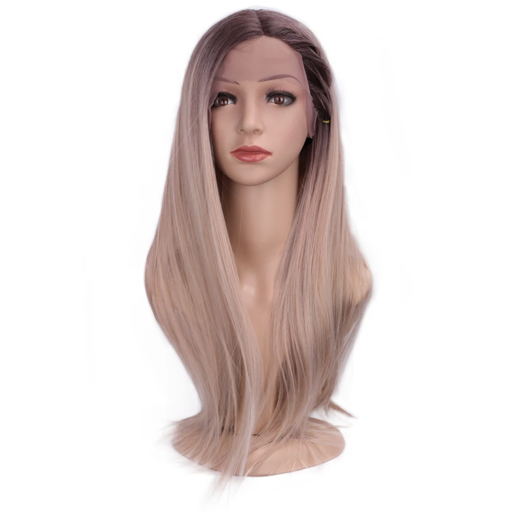 Омбре Elegant MUSES омбре с темными корнями платины прямые синтетические Синтетические волосы на кружеве парик Термостойкое волокно природные для Для женщин парики - Цвет: Омбре