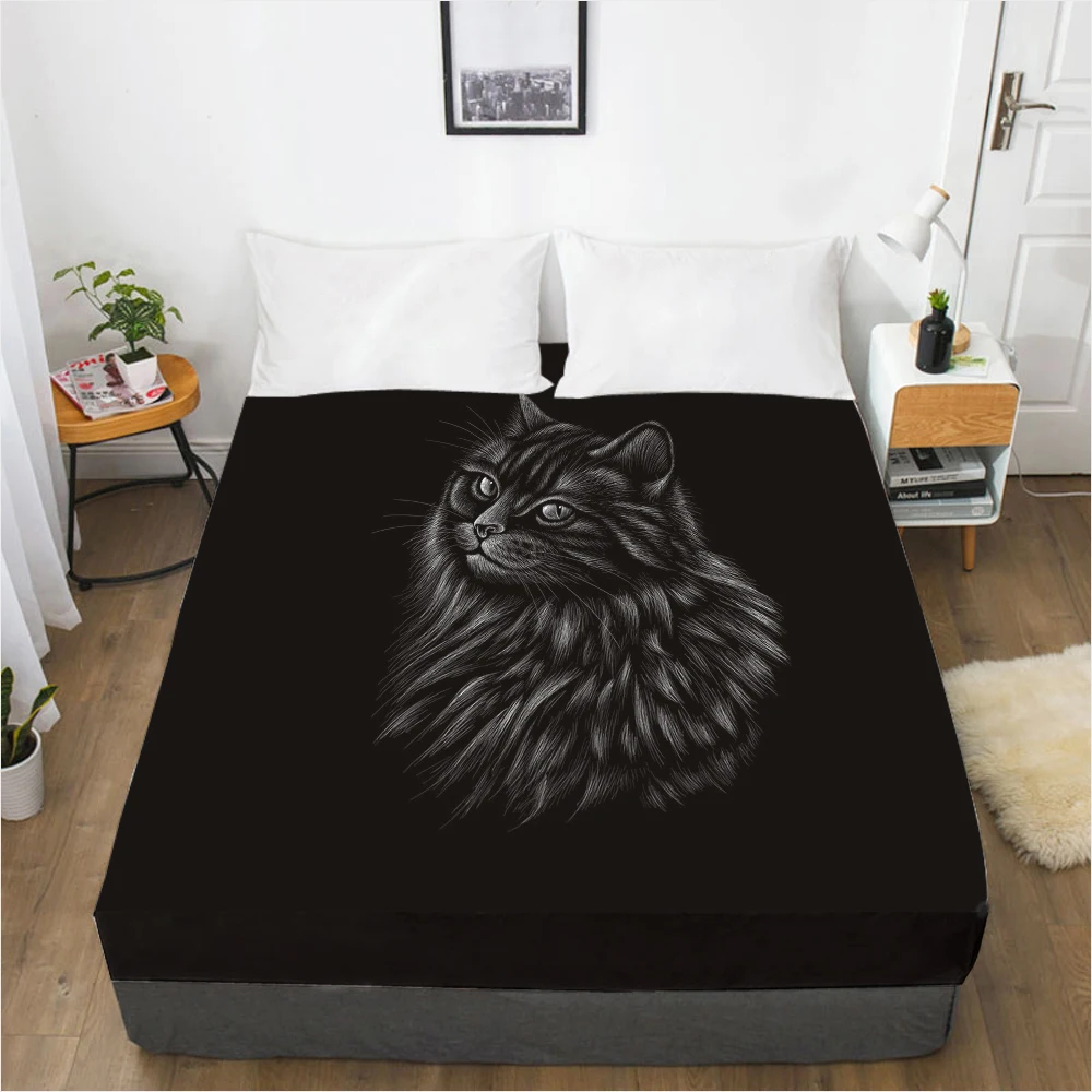 

Mattress Cover Fitted Sheet With Elastic Band Bed Sheets Bedding Linens Queen King Size Bedsheet 90/150/160X200CM Black Eagle