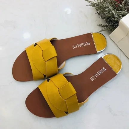 Тапки YEELOCA женские на плоской подошве сланцы пляжные шлепанцы летние m002 Размеры 35