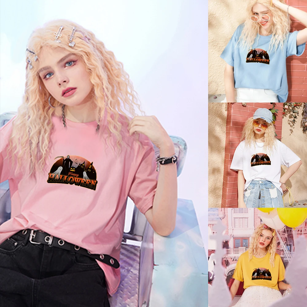 

Cute cartoon pattern print T-shirt girly style 100%cotton much colour Top women's fashion Short-sleeve tees round neck tshirt