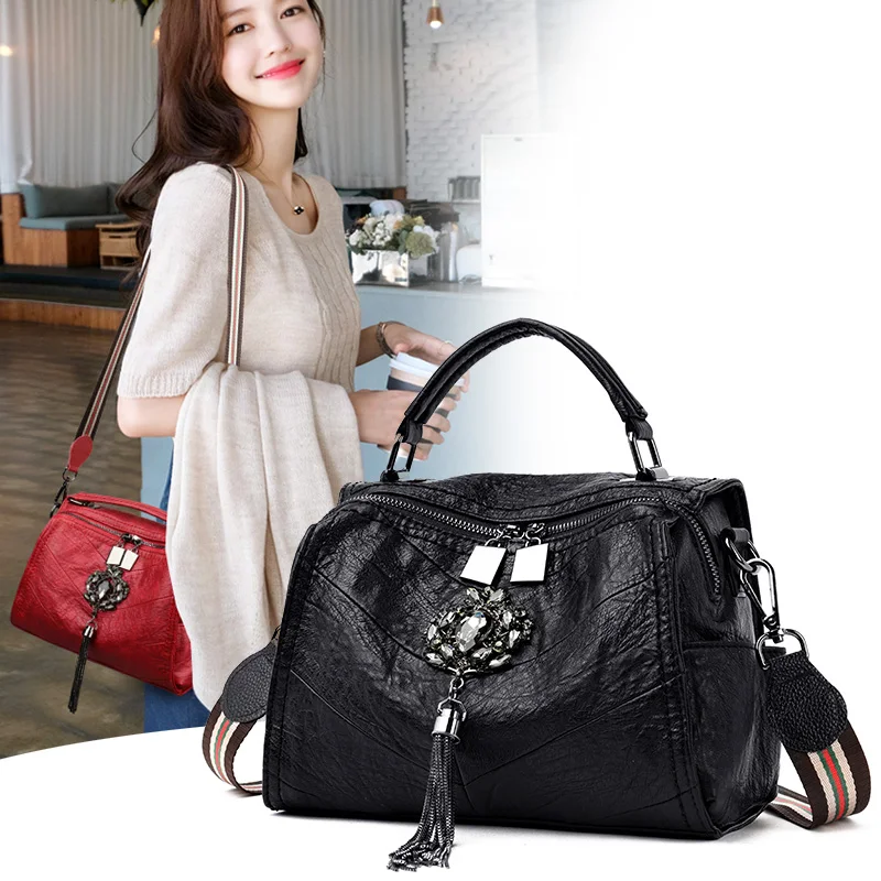 Сумки через плечо для женщин ручные сумки широкий плечевой ремень украшение из