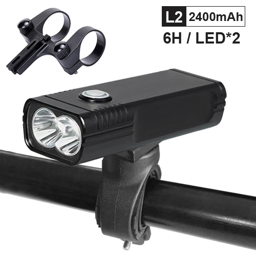 L2 6 hours 2 LED Светильник NEWBOLER 5200 мА/ч для велосипеда, USB, MTB, велосипедный светильник, T6 L2, 2400 люмен, светодиодный фонарь, головной светильник, кронштейн, велосипедная передняя лампа - Цвет: L2 6 hours 2 LED