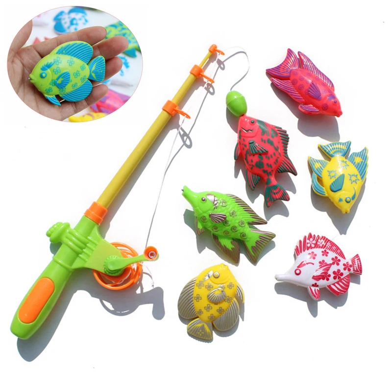 Children's 7pcs/Set Magnetic Fishing Parent-child interactive Toys Game Kids 1 Rod 6 3D Fish Baby Bath outdoor toy | Игрушки и хобби