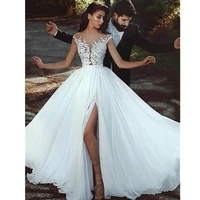 bohemian wedding dress robe de mariee sexy side slit lace applique beach wedding dresses plus size bridal gown vestido de noiva