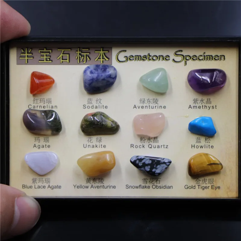 

12PCS 1 Box Gift Raw Gemstones Collectible Samples Home Decoration Ore Mineral Specimen Quartz Crystal Polished Stone