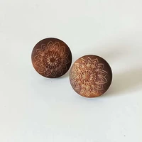 2020 new africa black queen coffee wood engraved flower round button stud earrings vintage party jewelry wooden diy accessory