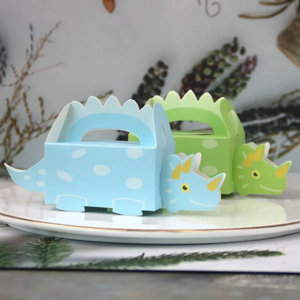 

10pcs New Dinosaur Party Cookie Box Baby Shower Candy Box Treat For Packaging Kids Birthday Paper Blue Green Boxes C2T5