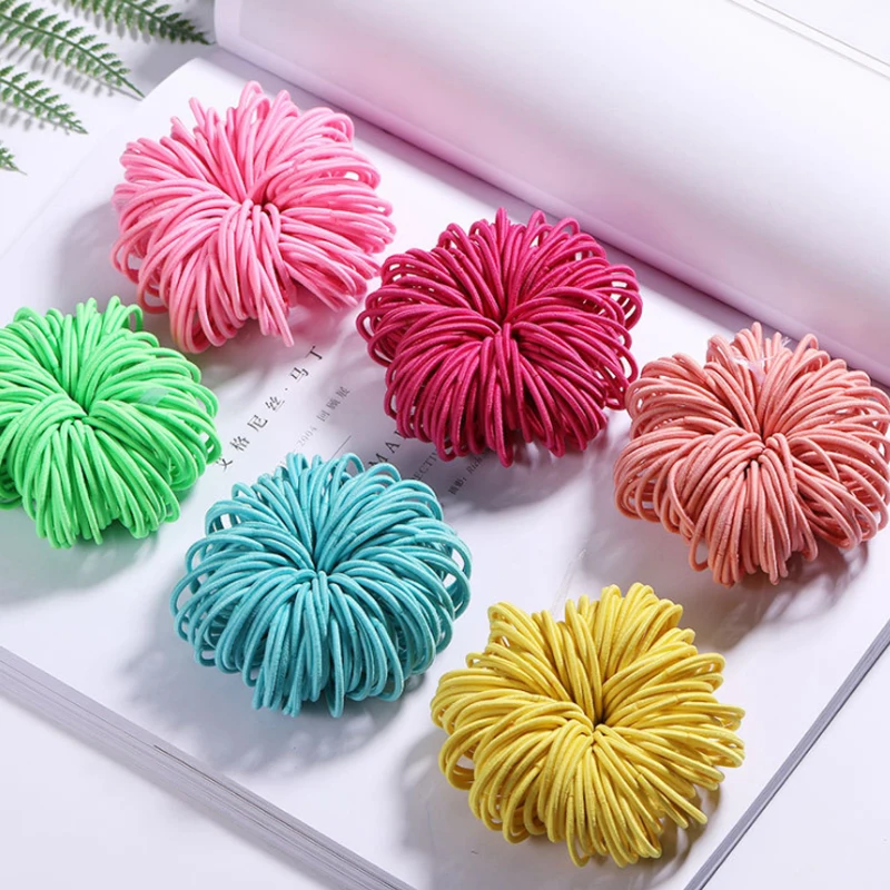 

100/Lot Girls Candy Colors Nylon Elastic Rubber bands Scrunchy Children Ties Gum Girls Hair Accessories Headband