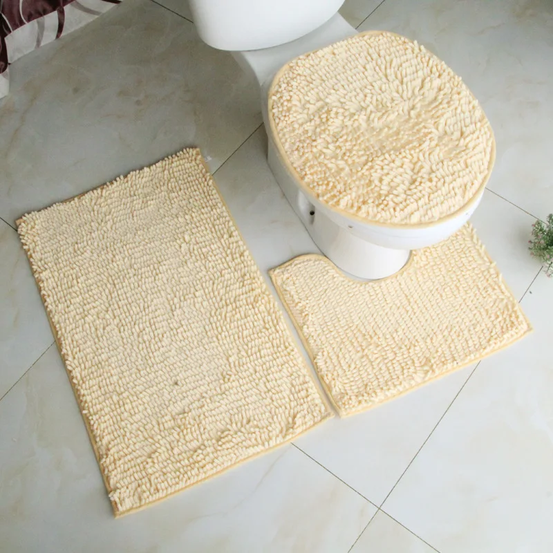 

3pcs/Set Chenille Bath Mat Anti Slip Carpet For Toilet Bathroom Rugs Shower Floor Mats Solid Color Washable Water Absorbent Pads