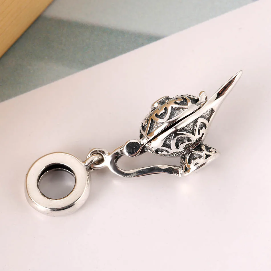 Authentic S925 Silver Vintage Magic Lamp With Crystal Hanging Charm fit Lady Bracelet Bangle For Women DIY Jewelry | Украшения и