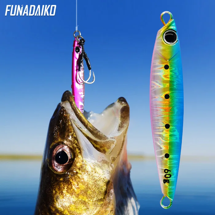FUNADAIKO бросок с берега медленно, дергающаяся приманка, seafishing литье джиг искусственный блестящие люминисцентные приманки, а так же 30 г, 40 г, 60 г boatfishing джиг-приманки