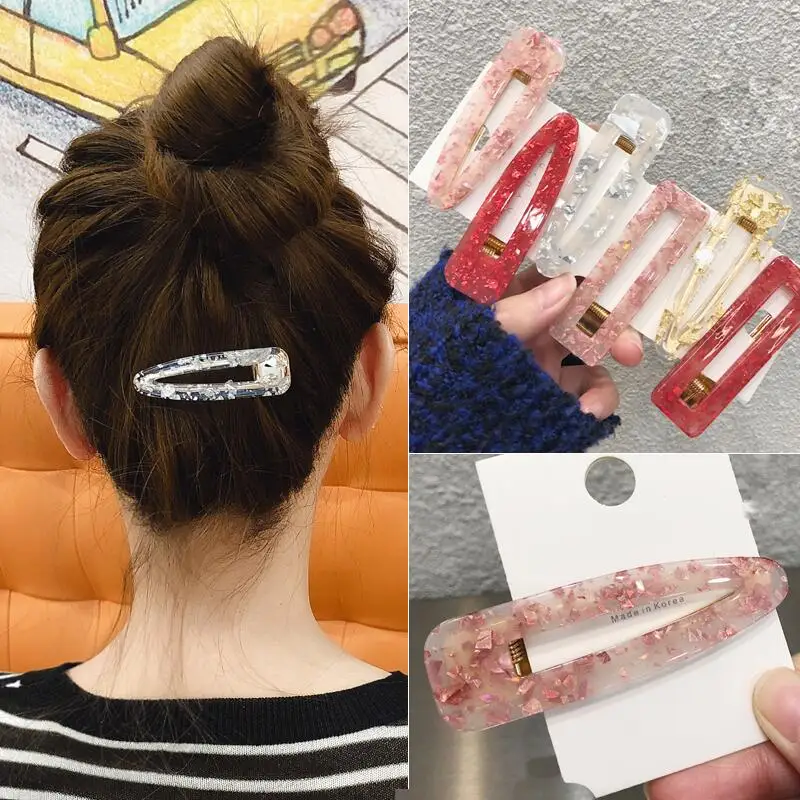 

Заколка для волос для девочек, полые геометрические капли воды, акриловая заколка для волос, Цветная мраморная текстура, женская заколка дл...