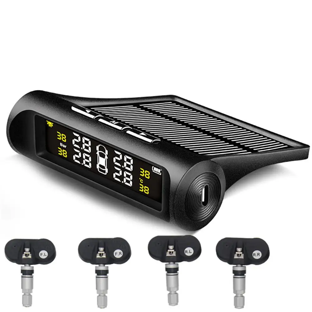 

Smart Car TPMS Tire Pressure Monitoring System Solar Power Digital TMPS LCD Display USB Auto Security Alarm Tire Pressure Sensor
