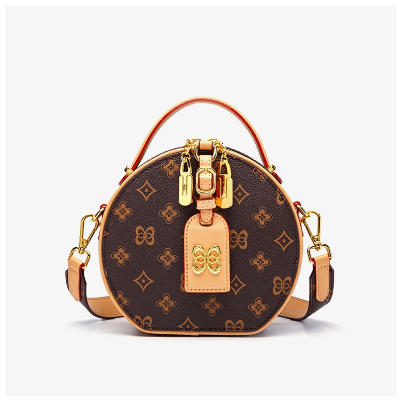 

New Fashion High Quality Small Round Bag Ladies All-match Single Shoulder Messenger Retro Printing Round Female Bag Cc Gg