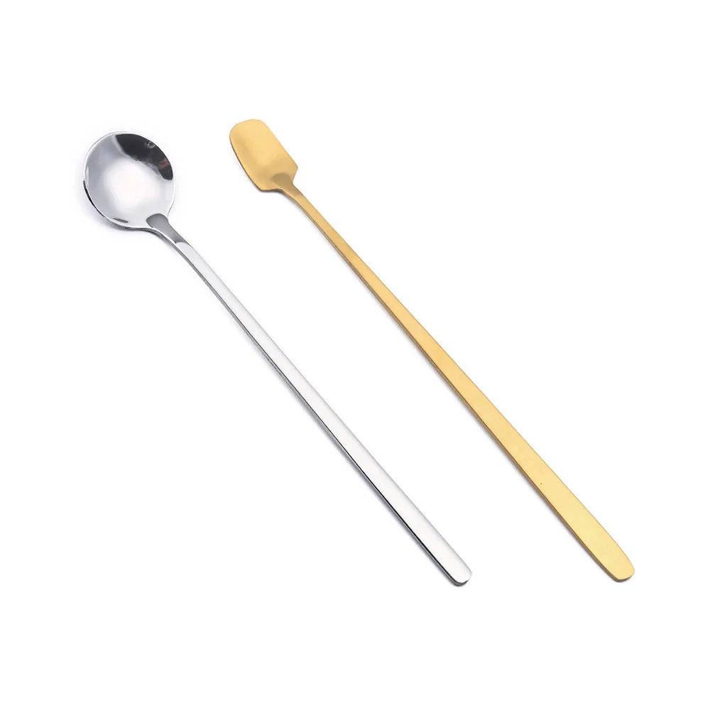

Creative Stainless Steel Square Head Ice Spoon Small Round Spoon with Long Handle Coffee Stirring Spoon Ice Cream Spoon