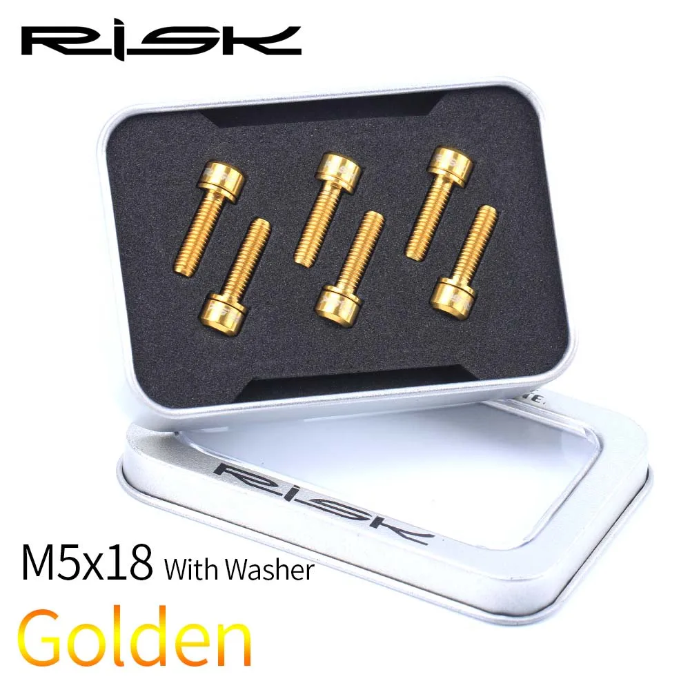 18mm-Gold Риска 6 шт./лот M5* 18/20 мм велосипедный вынос руля болты для выноса руля с шайбами Титан сплав Велоспорт велосипед горный велосипед винты+ прокладка M5x18mm M5x20mm - Цвет: 18mm-Gold