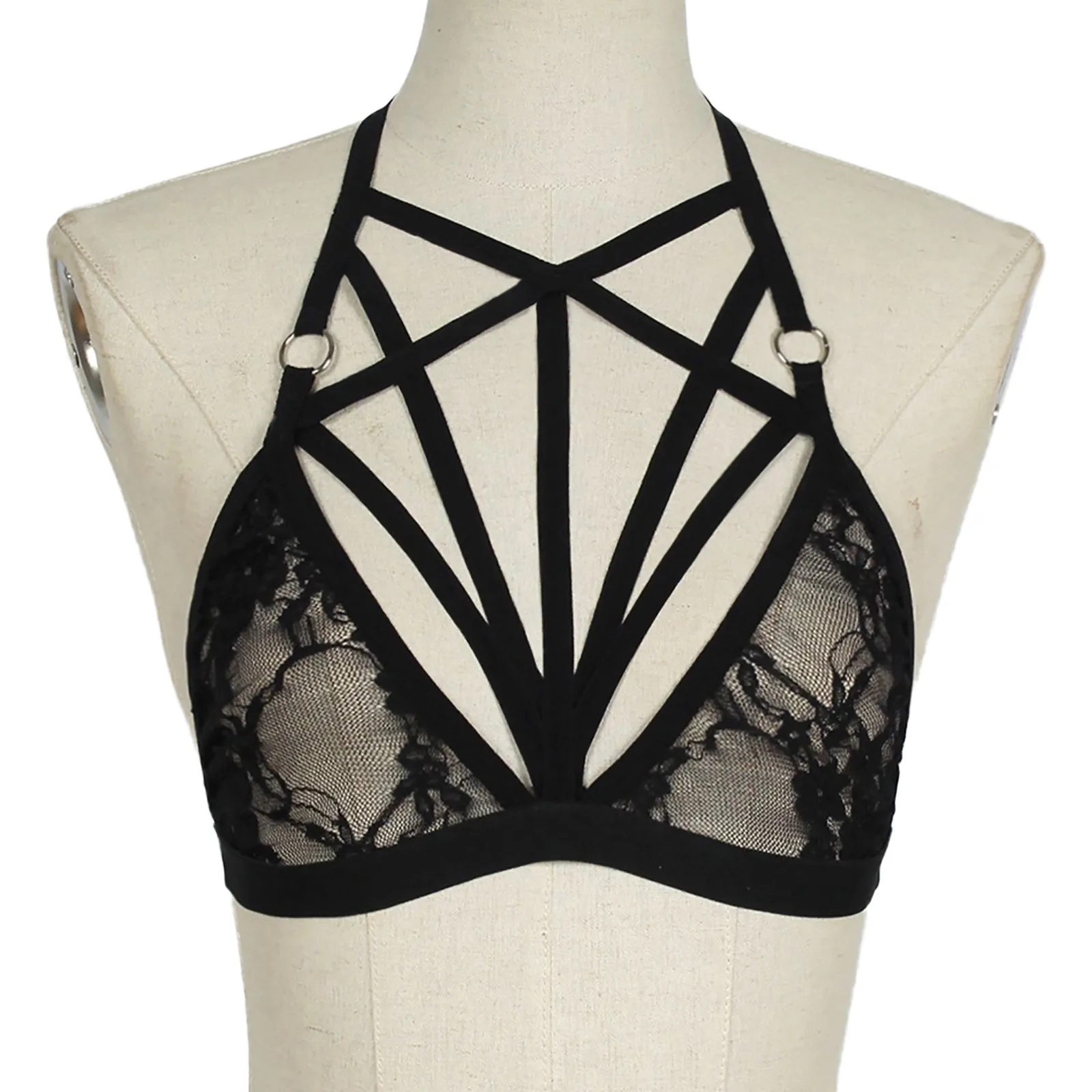 

Women'S Bra Fashion Personality Sexy Black Temptation Lace Summer New Product Cage Elastic Drawstring Hollow Tight Underwear C40