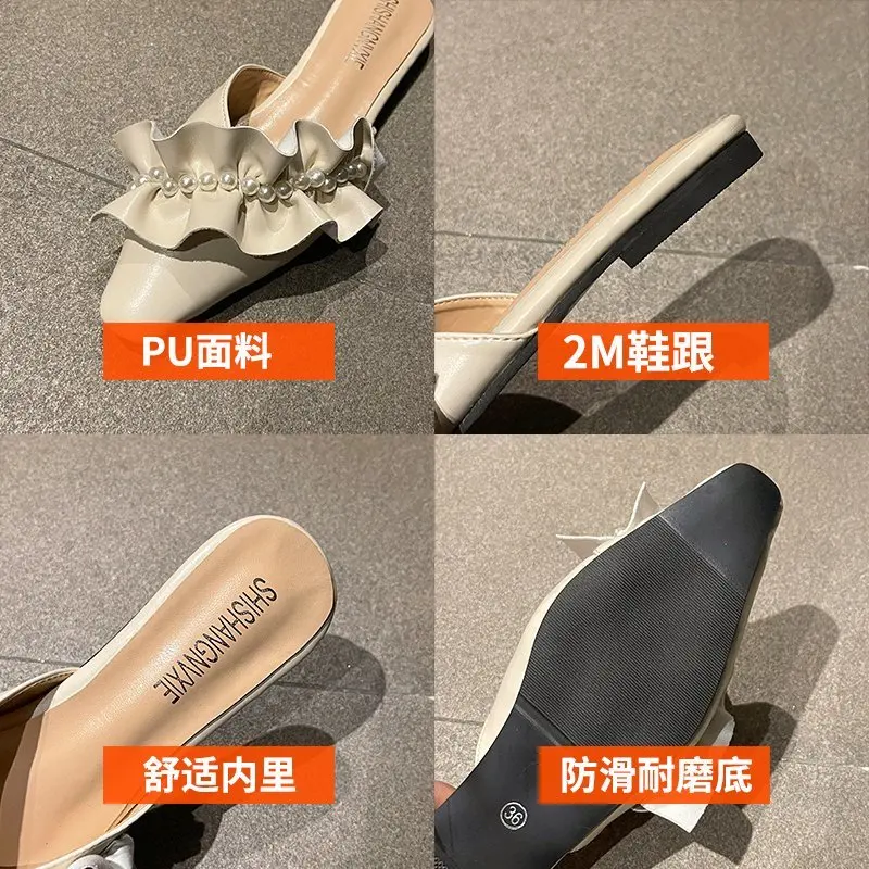 

Square heel Slippers Women Summer String Bead Female Shoes Low Pointed Toe Lace Luxury Slides Butterfly-Knot Block 2021 Designer