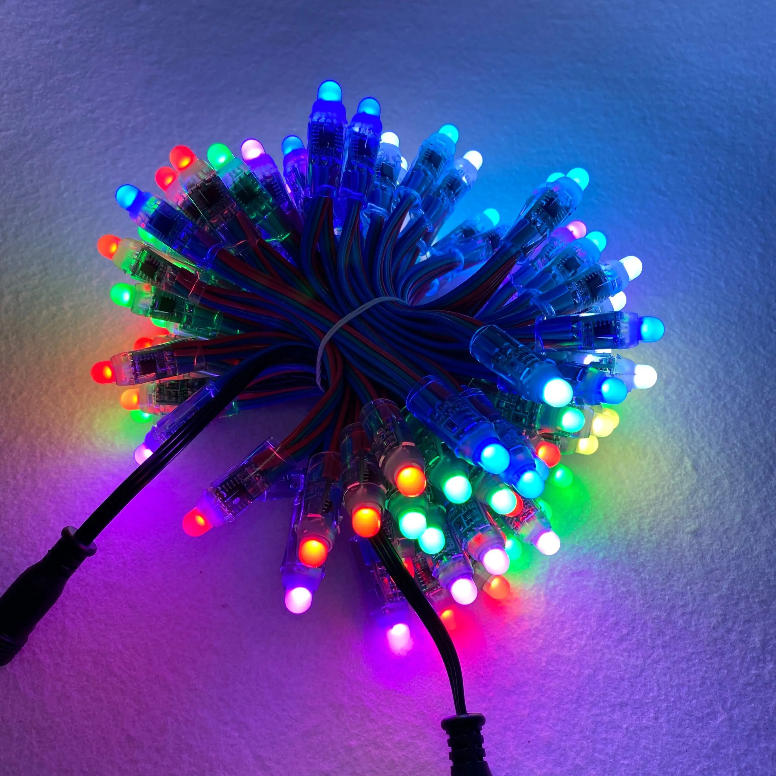 Регулируемый пиксельный узел светодиода WS2811 RGB типа цилиндрический 12 мм 18awg IP68 2 м