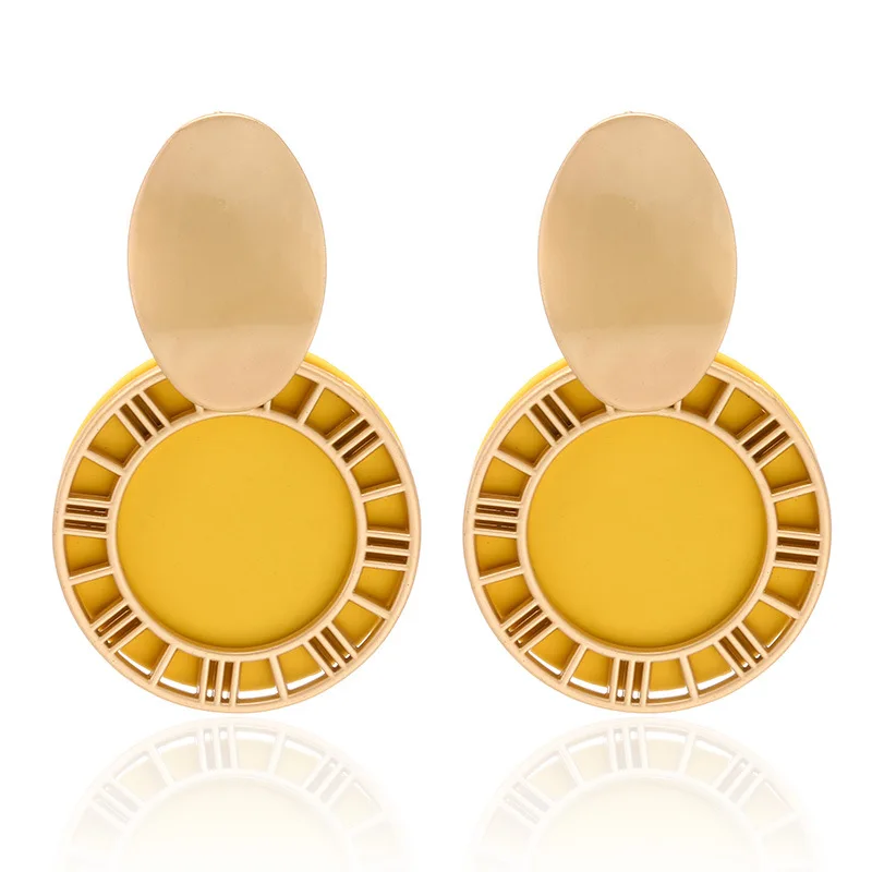 2019 новые корейские полые римские серьги цифры круглые желтые Висячие для женщин
