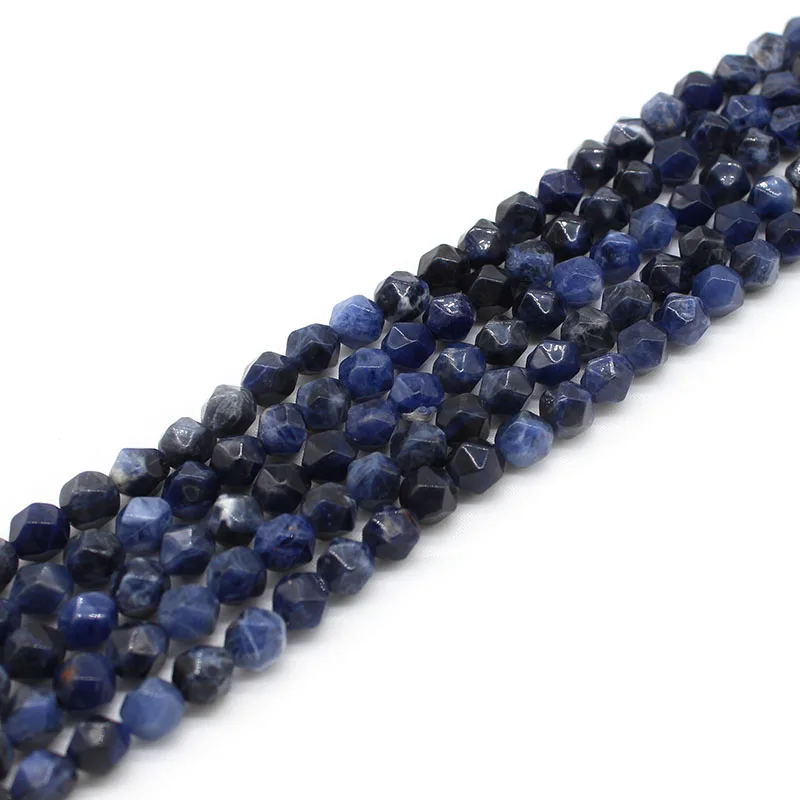 

Natural Faceted Old Blue Sodalite Stone Round Loose Spacer Beads 15" Strand 8MM For Jewelry Making DIY Necklace Bracelet
