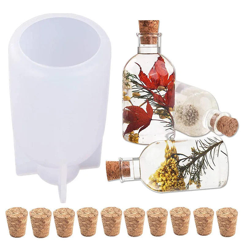

Силиконовая форма в форме бутылки, креативные формы для абажура с деревянными пробками 10 шт., для изготовления образцов свечей, цветов, товары для рукоделия
