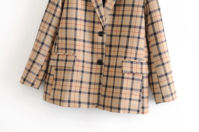 Женский клетчатый Блейзер винтажный блейзер в стиле оверсайз элегантный офисный