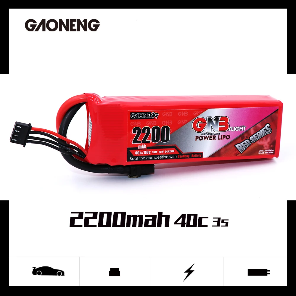 

Gaoneng GNB 2200mAh 3S1P 11.1V 40C/80C Lipo Battery With XT60 Plug For QAV 250 450 Size Helicopter Airplane RC FPV Drone Parts