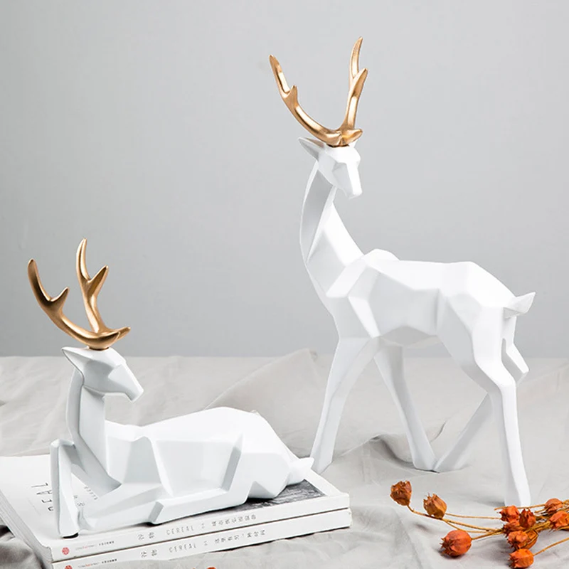 

SOLID GEOMETRY LUCKY DEER ORNAMENTS DESKTOP FIGURINES NORDIC STYLE GIFT 3D RESIN CRAFT HOME FURNISHING FOR DECORATION OFFICE