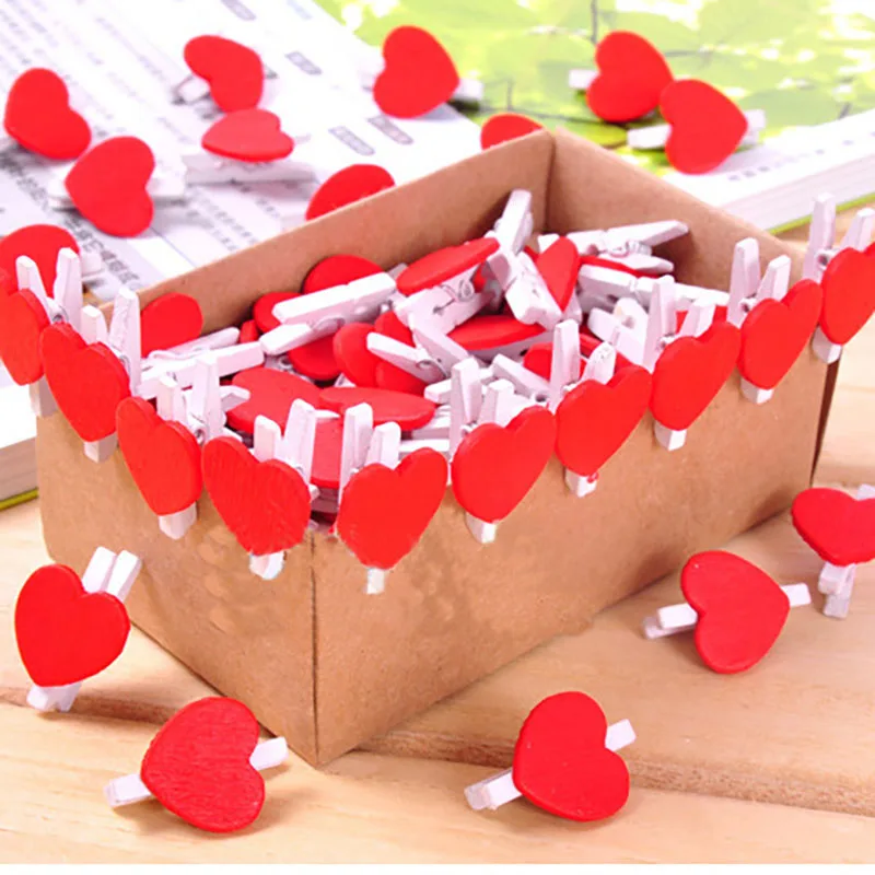 10 шт./лот милые деревянные зажимы для бумаги с красным сердцем декоративные бумаг