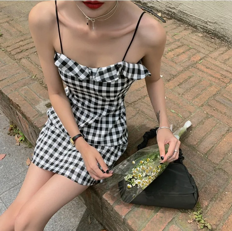 

Will restore ancient ways tartan dress summer collect waist French fairy temperament of condole belt skirt the little short skir