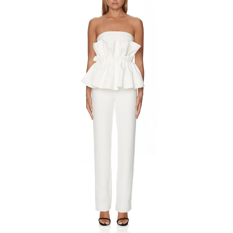 Элегантный белый женский бандажный комбинезон сексуальный без бретелек с