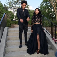 prom dresses 2019 formal evening party pageant gowns african two pieces long sleeve high neck dubai cheap black girl prom dress