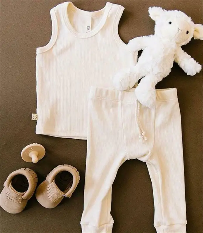 

0-24M Newborn Kid Baby Girl Boy Solid Romper Top Vest + Pants Leggings Outfit Set Clothes