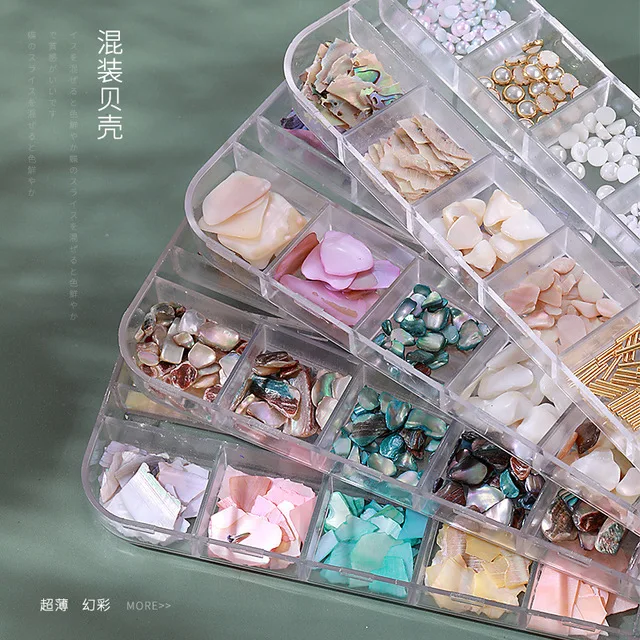 

12 colors mixed nail art shell piece jewelry long bar box mixed ultra-thin abalone fragments Japanese net red same style