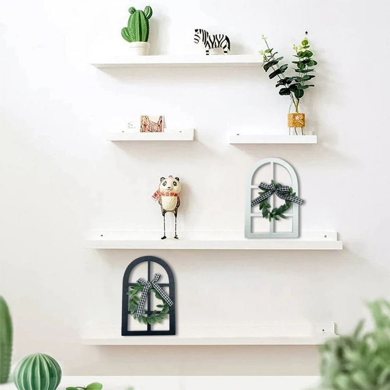 

Wooden Farmhouse Window Tiered Tray Decoration Rustic Cathedral Arch Window Sign Frame Shelf Spring Summer Stand Display
