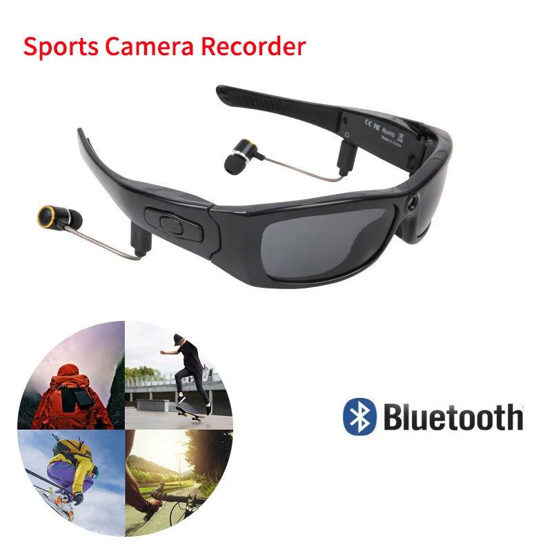저렴한 스테레오 블루투스 카메라 선글라스 와이드 앵글 120 도 1080P 운전 스마트 안경 레코더 야외 스포츠 블루투스 이어폰