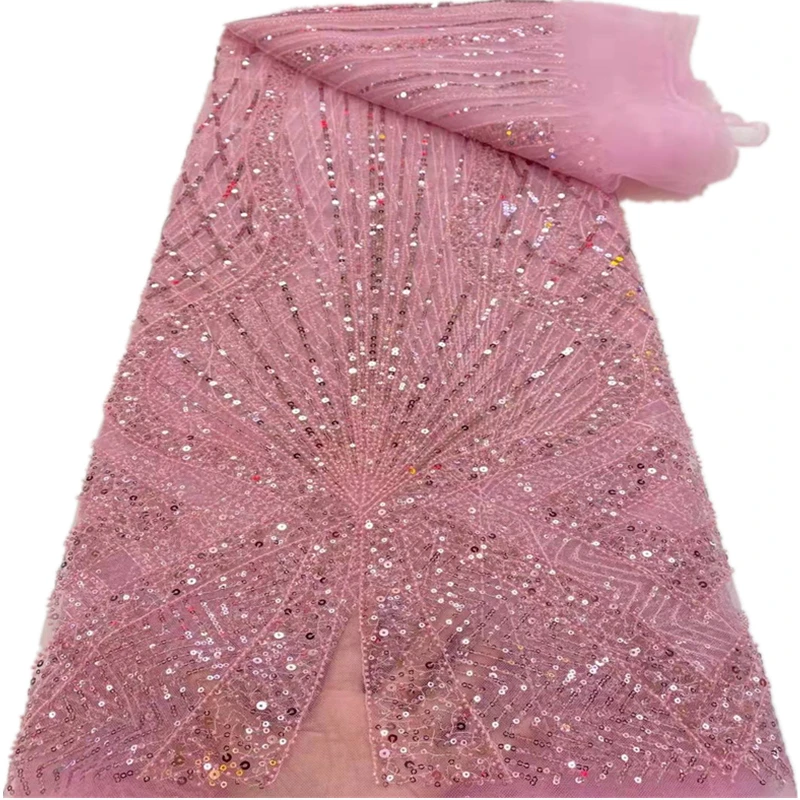

African Lace Fabric 2022 High Quality French Nigerian Beads Embroidered Tulle Lace Fabrics For Women Wedding Dress RF-275