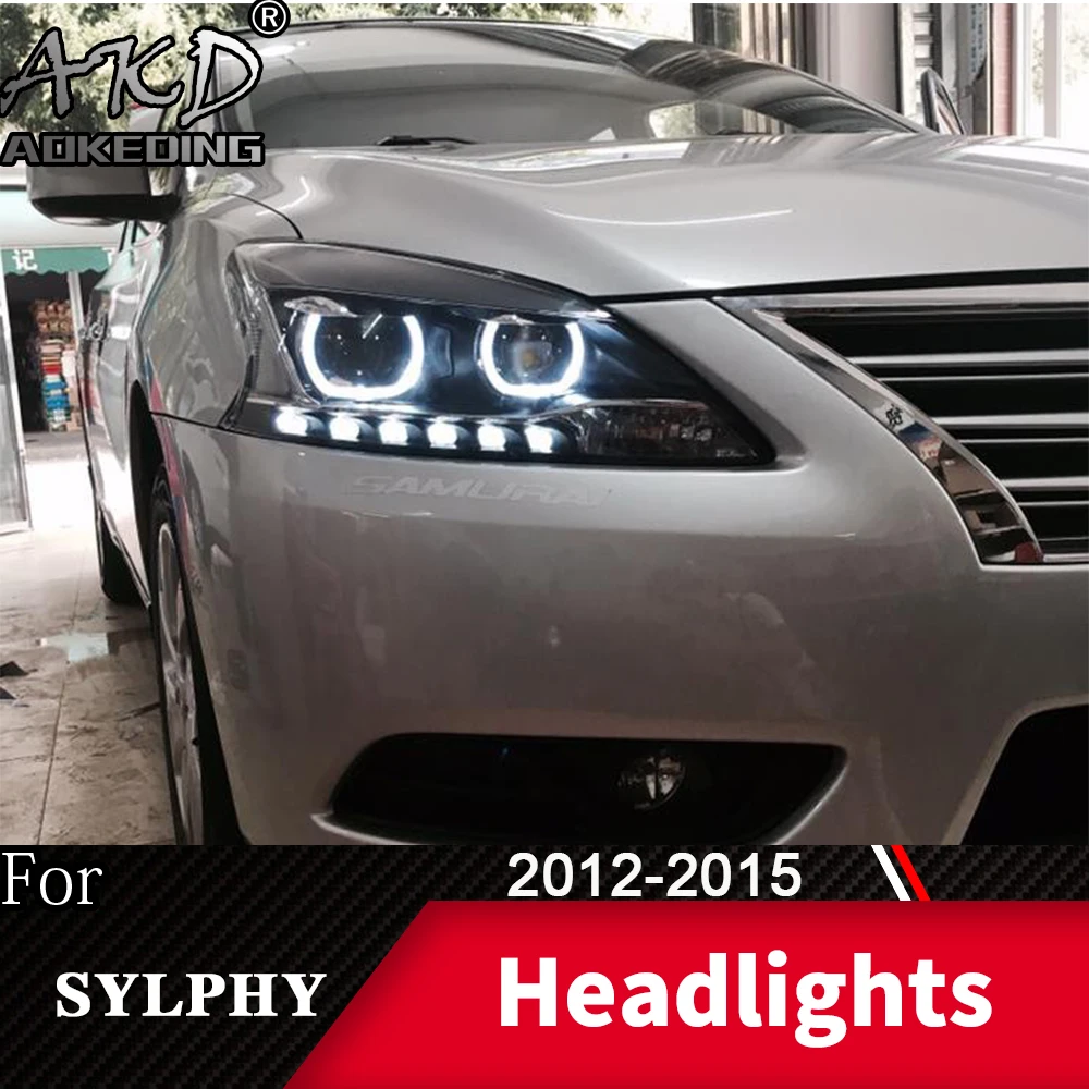 

Налобный фонарь AKD для светодиодных фар Sylphy 2012-2015 фары Sylphy DRL сигнал поворота фара дальнего света объектив проектора Angel Eye