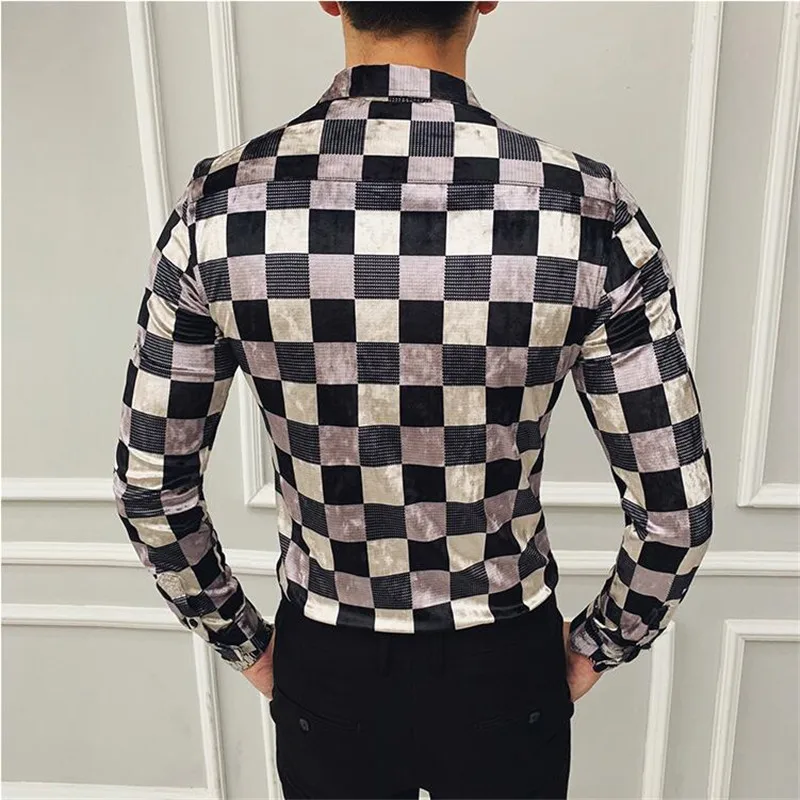 Зимняя Классическая черно белая рубашка в клетку с принтом Мужская плотная