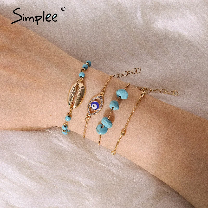 Simplee трендовые Многослойные женские браслеты металлические ракушки для глаз