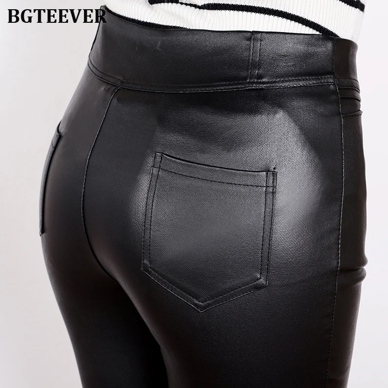 BGTEEVER зимние штаны из эластичного флиса женские кожаные теплые бархатные брюки