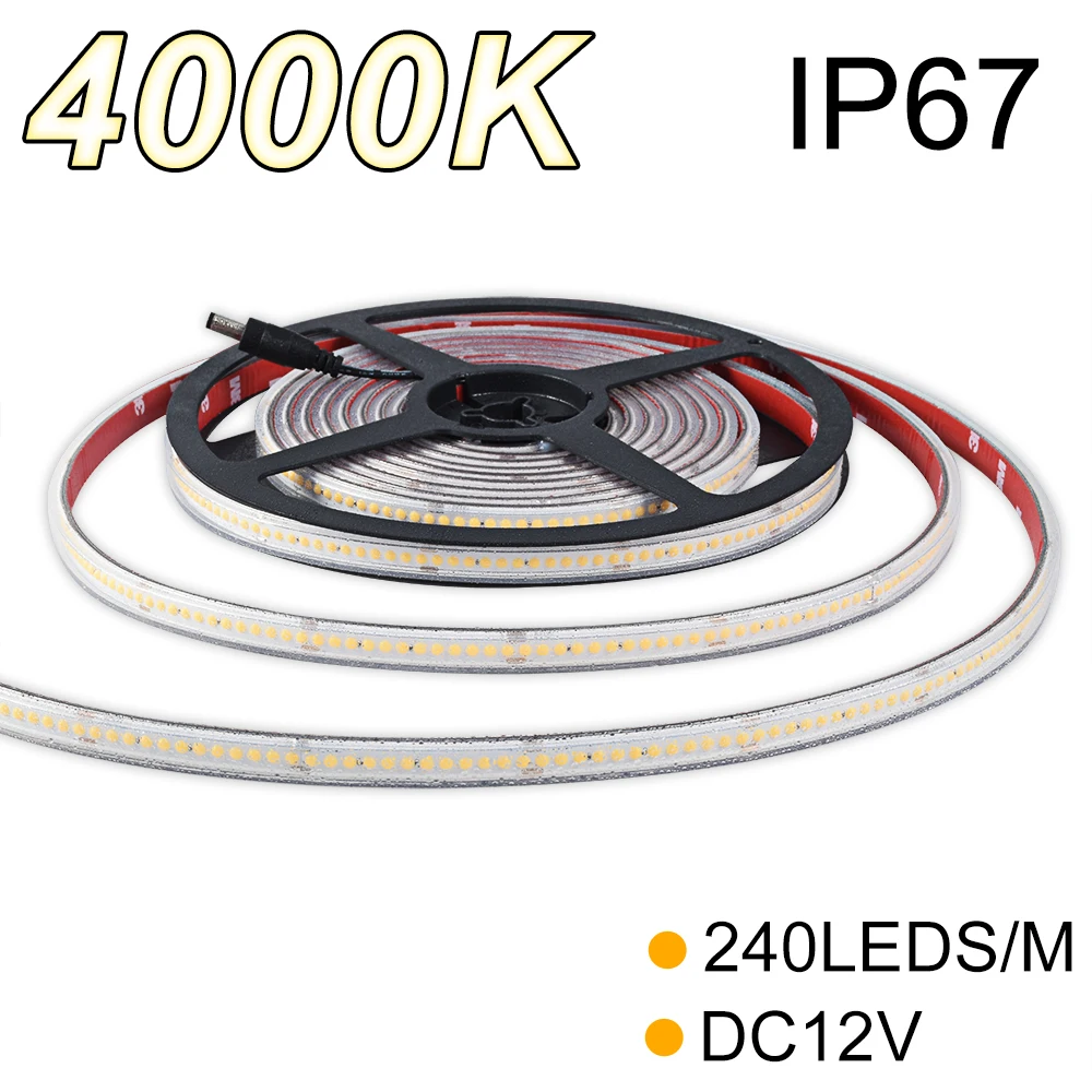 

Водонепроницаемая светодиодная лента COB DC 12 В 4000K естественный белый 240 чипов/m