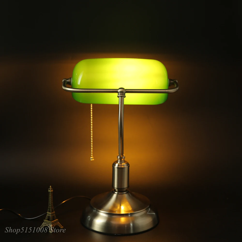 

American Retro Bank table lamp High quality luxury villa Green Shade Desk Lamp Bedside Bedroom Study Eye Protection Lamp Fixture