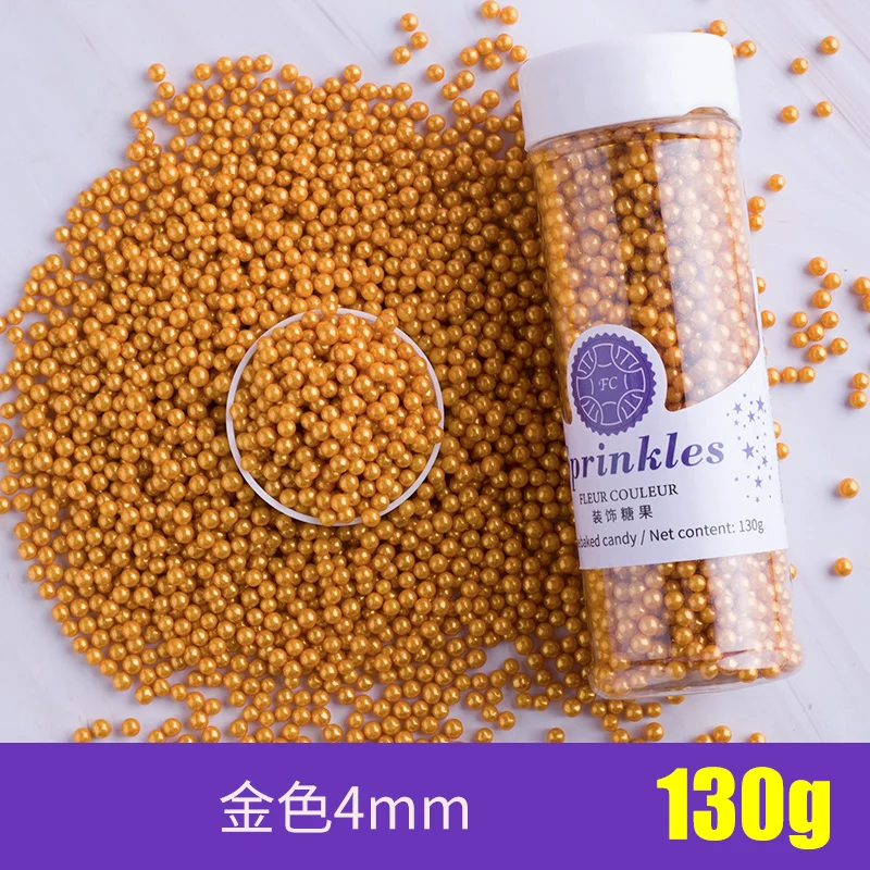 4mm gold130g Съедобные жемчуг Цветной Сахар Бусины помадный кекс своими руками выпечки льда крем-Шоколад для декорирования вестибюлей конфеты Мармеладные декорирование выпечки - Цвет: 4mm gold130g